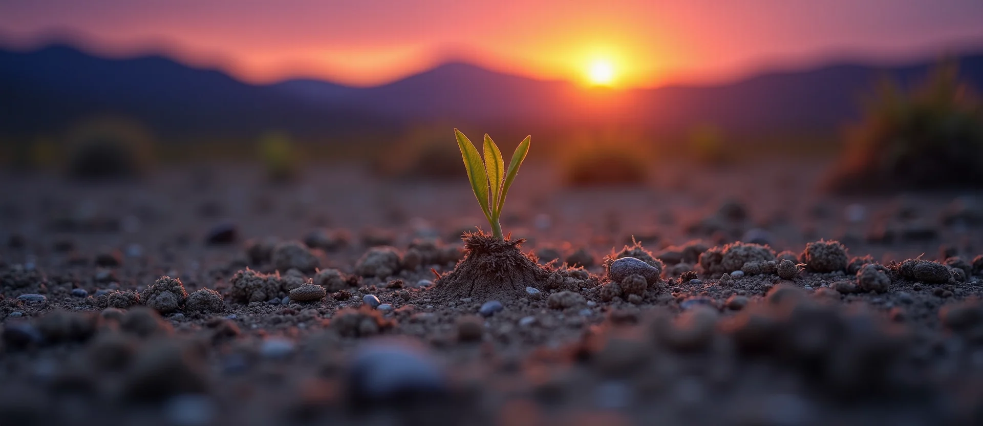 Symbolizing Seed/New Beginning: A local Bitterbrush shoot emerging from cracked soil. - AI Generated