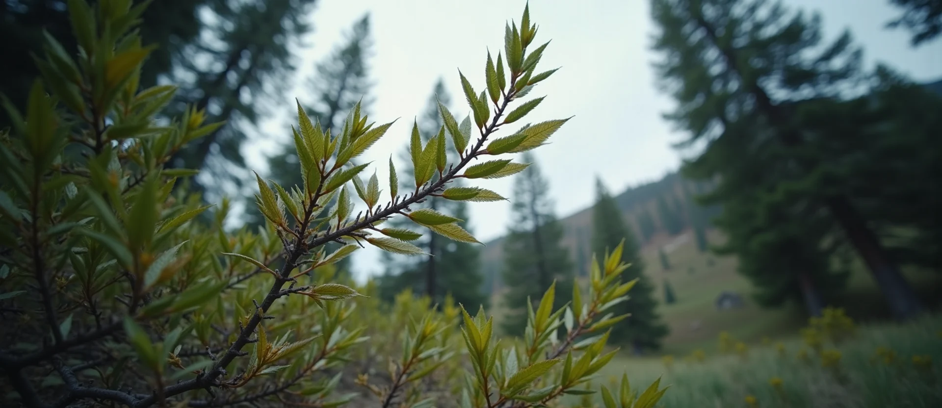 Symbolizing Growth/Resilience: A local Ponderosa Pine new branch reaching for the sky. - AI Generated