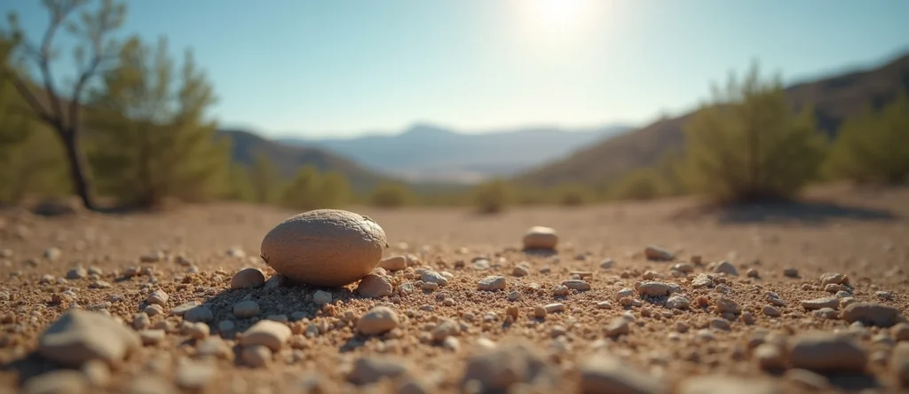Symbolizing Seed/New Beginning: A local Sierra Juniper single pine seed on dry earth. - AI Generated