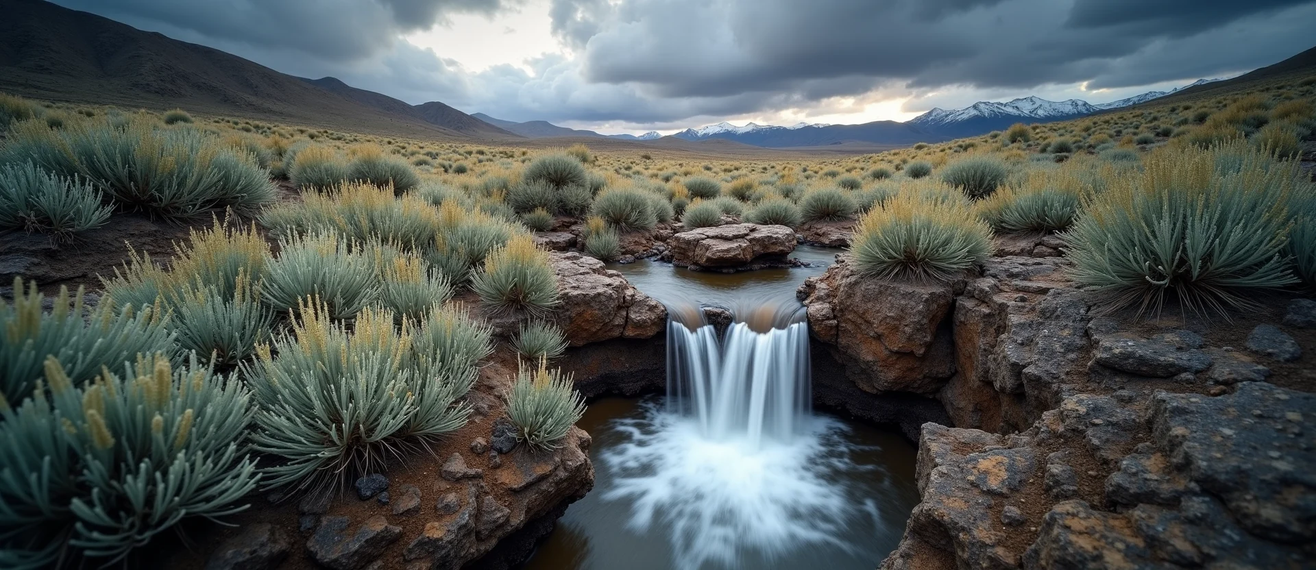 Symbolizing Flow/Cleansing: A local Sagebrush (Artemisia tridentata) hidden small waterfall. - AI Generated