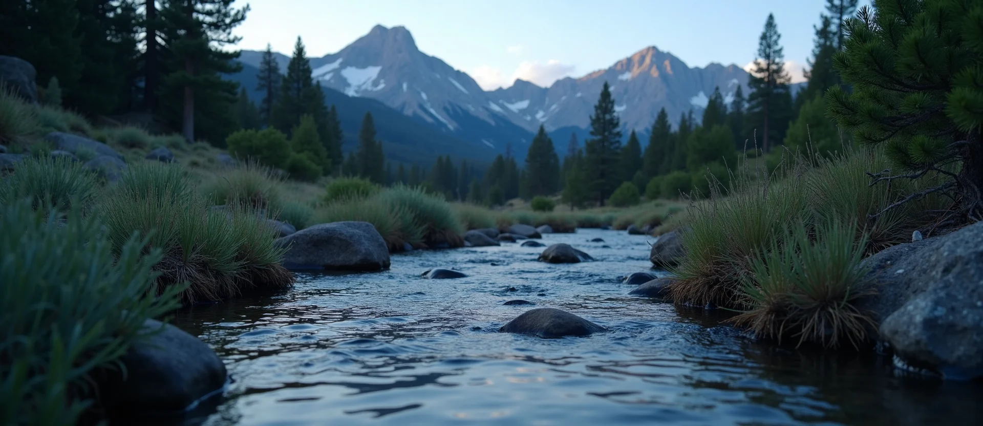 Symbolizing Flow/Cleansing: A local Sierra Juniper clear cold snowmelt stream. - AI Generated