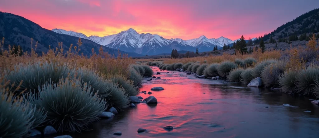 Symbolizing Flow/Cleansing: A local Indian Paintbrush clear cold snowmelt stream. - AI Generated