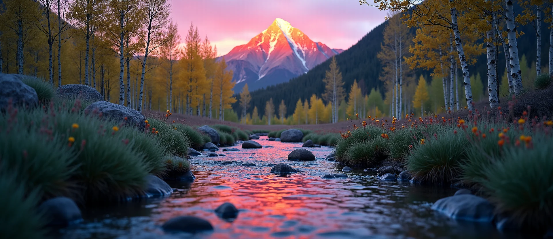 Symbolizing Flow/Cleansing: A local Quaking Aspen clear cold snowmelt stream. - AI Generated