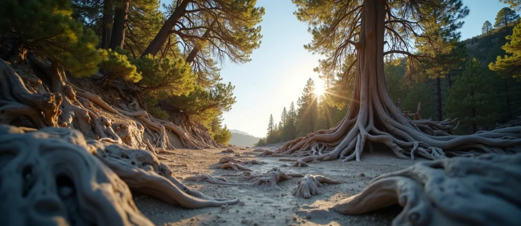 Symbolizing Growth/Resilience: A local Sierra Juniper gnarled juniper roots. - AI Generated