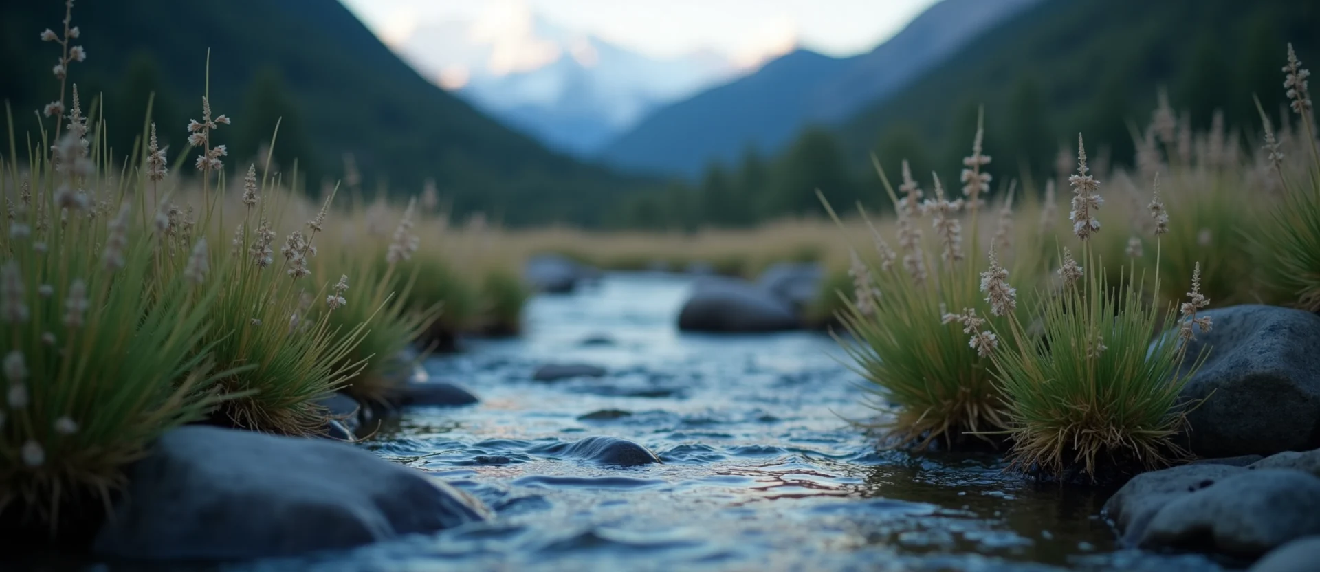 Symbolizing Flow/Cleansing: A local Indian Paintbrush clear cold snowmelt stream. - AI Generated