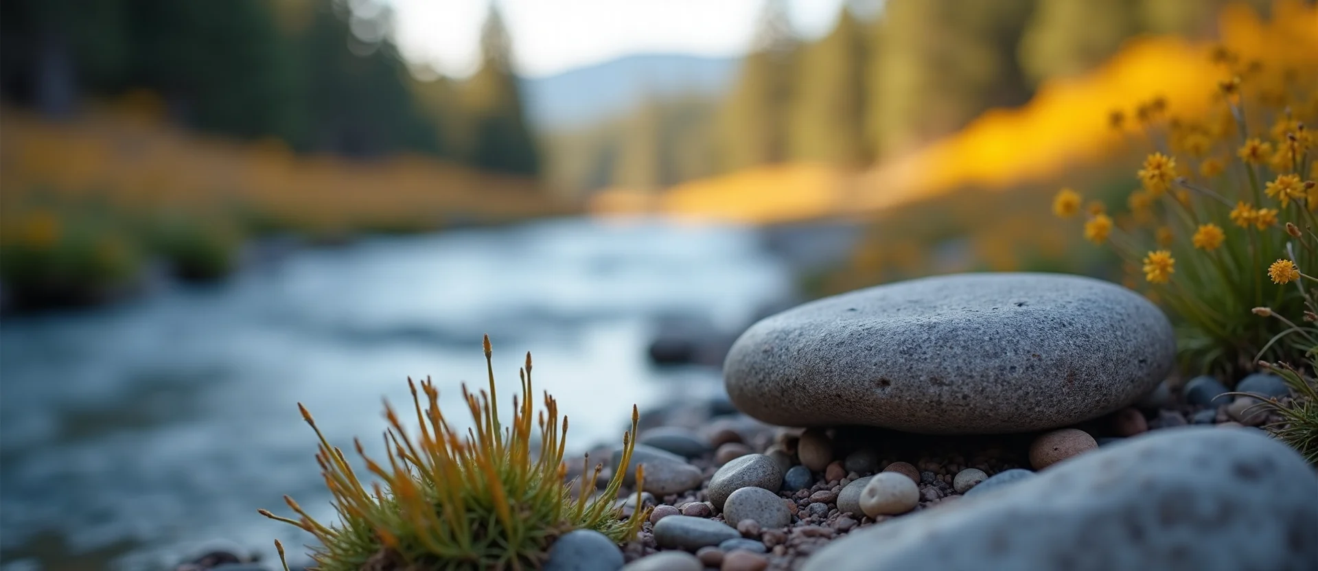 Symbolizing Flow/Cleansing: A local Indian Paintbrush smooth Truckee river stones. - AI Generated