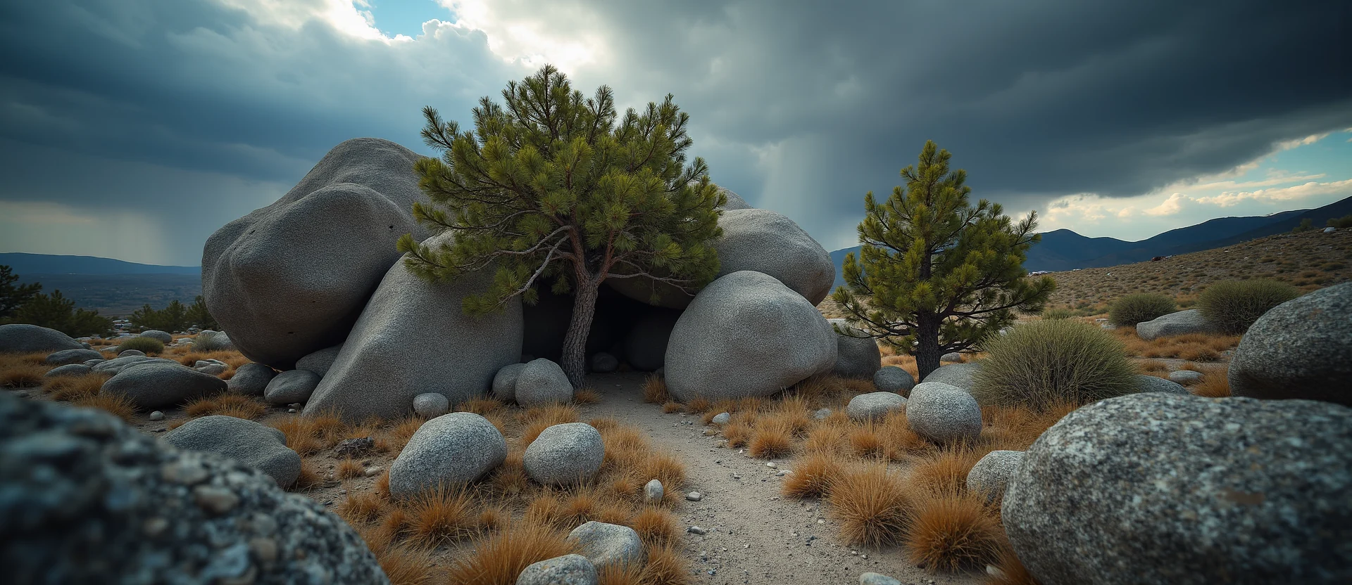 Symbolizing Growth/Resilience: A local Sierra Juniper tree growing out of a rock cleft. - AI Generated