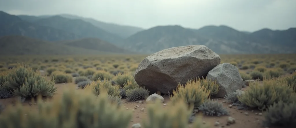 Symbolizing Stability/Peak: A local Bitterbrush unshakable boulder. - AI Generated