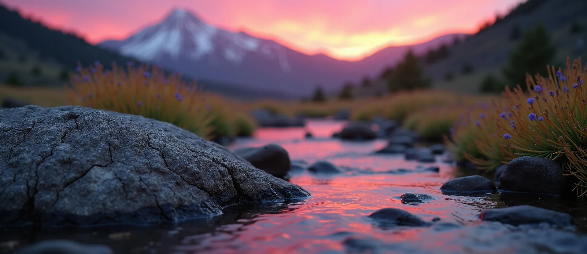 Symbolizing Flow/Cleansing: A local Rabbitbrush babbling mountain creek. - AI Generated