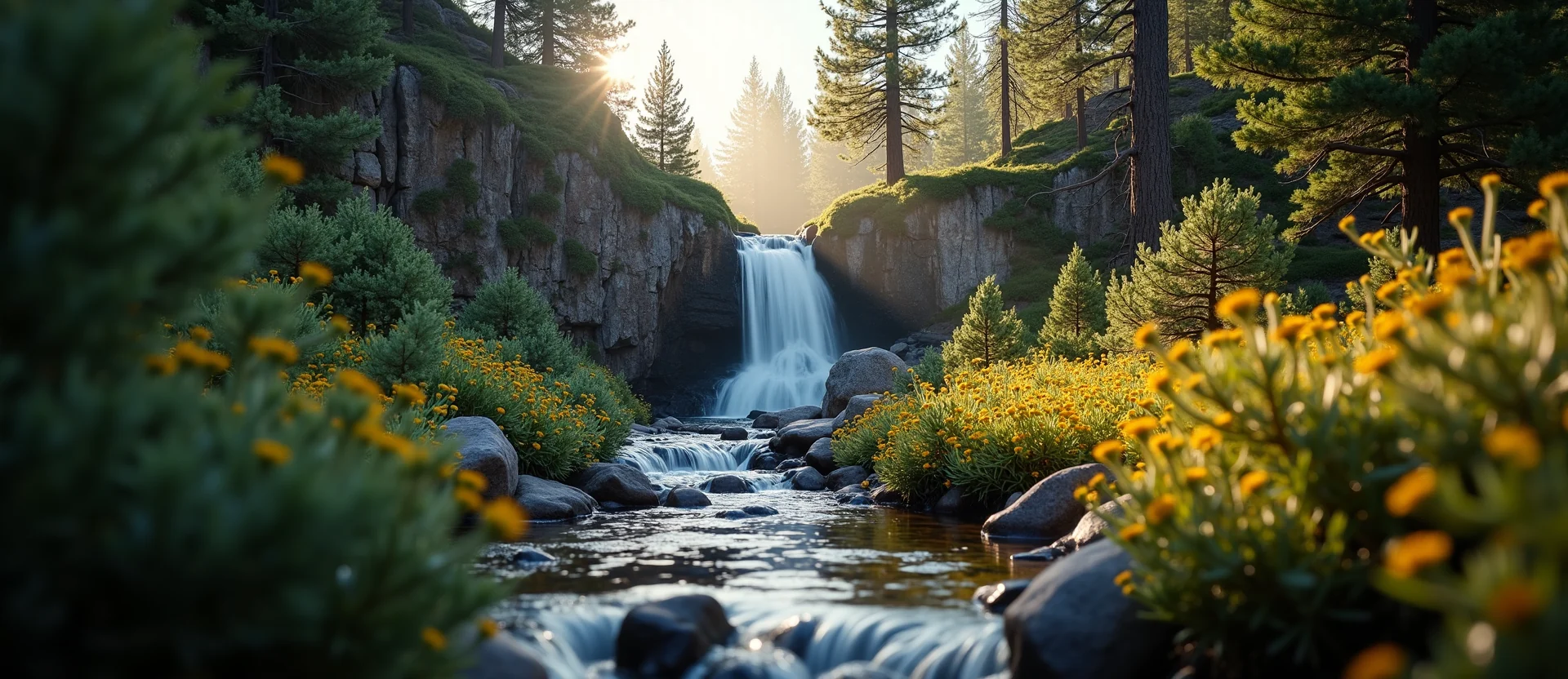 Symbolizing Flow/Cleansing: A local Indian Paintbrush hidden small waterfall. - AI Generated