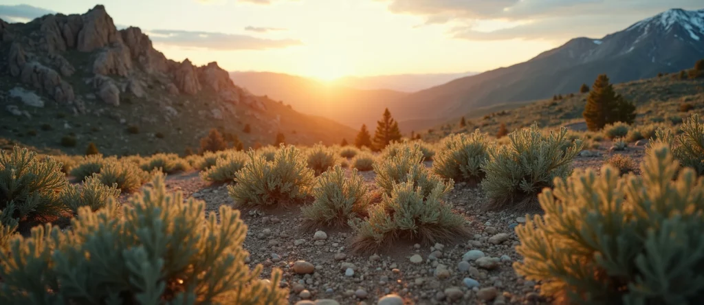 Symbolizing Stability/Peak: A local Rabbitbrush solid mountain ridge. - AI Generated