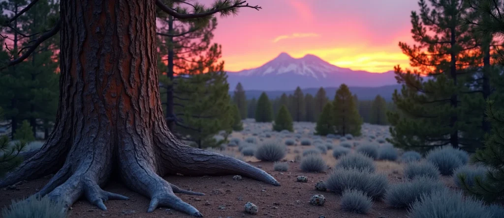 Symbolizing Growth/Resilience: A local Ponderosa Pine sturdy weathered tree trunk. - AI Generated
