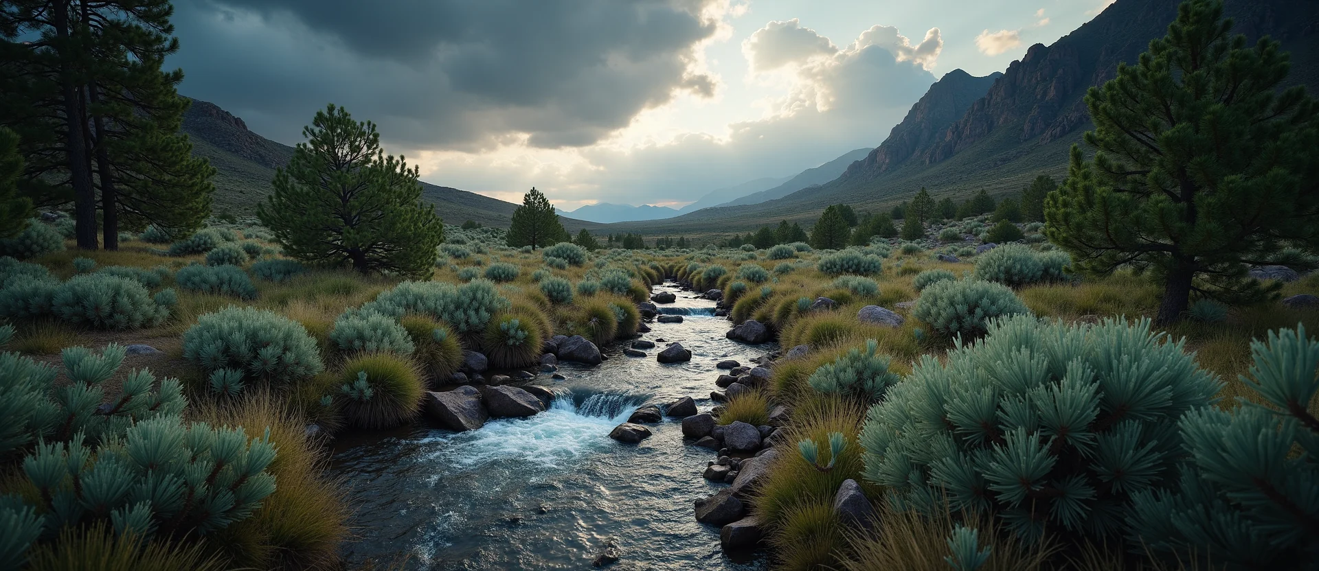 Symbolizing Flow/Cleansing: A local Sagebrush (Artemisia tridentata) hidden small waterfall. - AI Generated