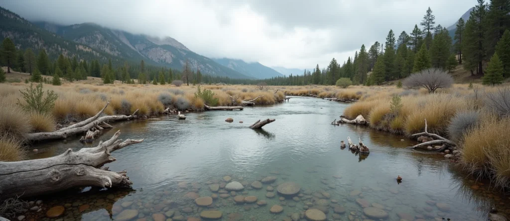 Symbolizing Flow/Cleansing: A local Ponderosa Pine clear cold snowmelt stream. - AI Generated