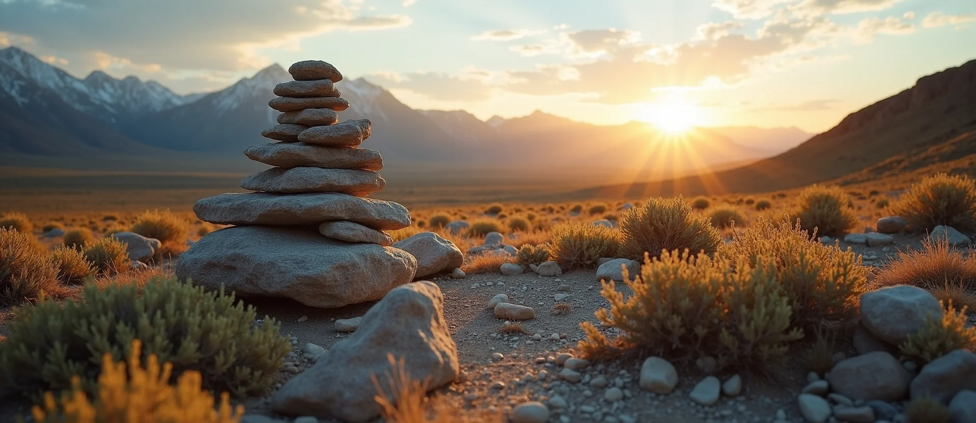 Symbolizing Stability/Peak: A local Bitterbrush ancient rock cairn. - AI Generated