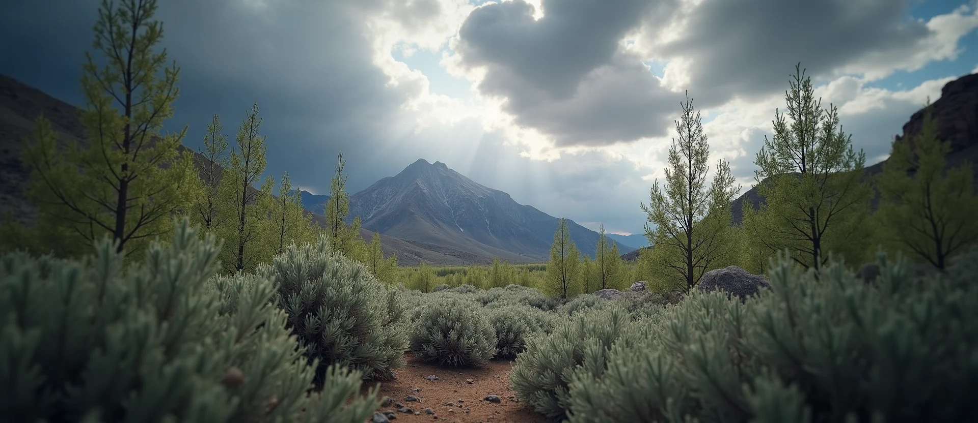 Symbolizing Identity/Local: A local Sagebrush (Artemisia tridentata) Sierra Nevada skyline. - AI Generated