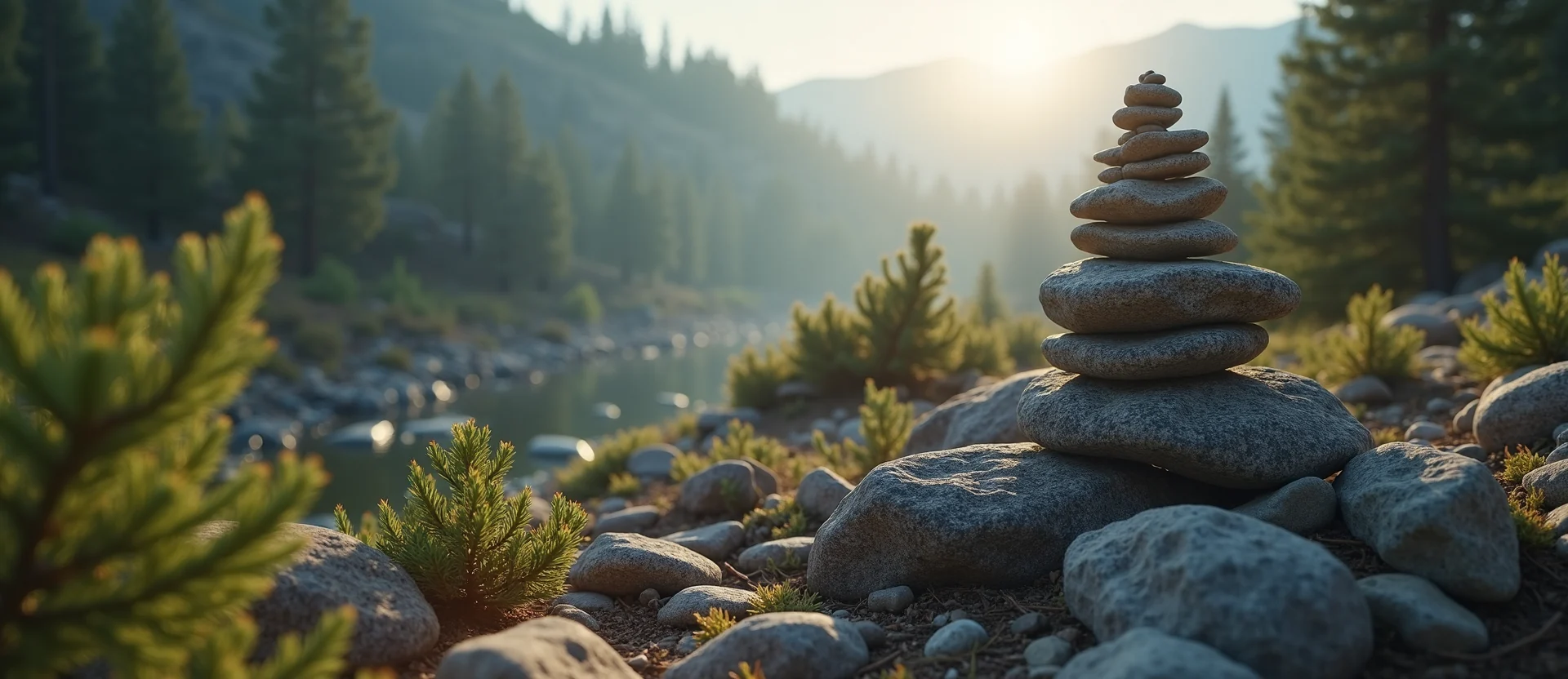 Symbolizing Stability/Peak: A local Manzanita ancient rock cairn. - AI Generated