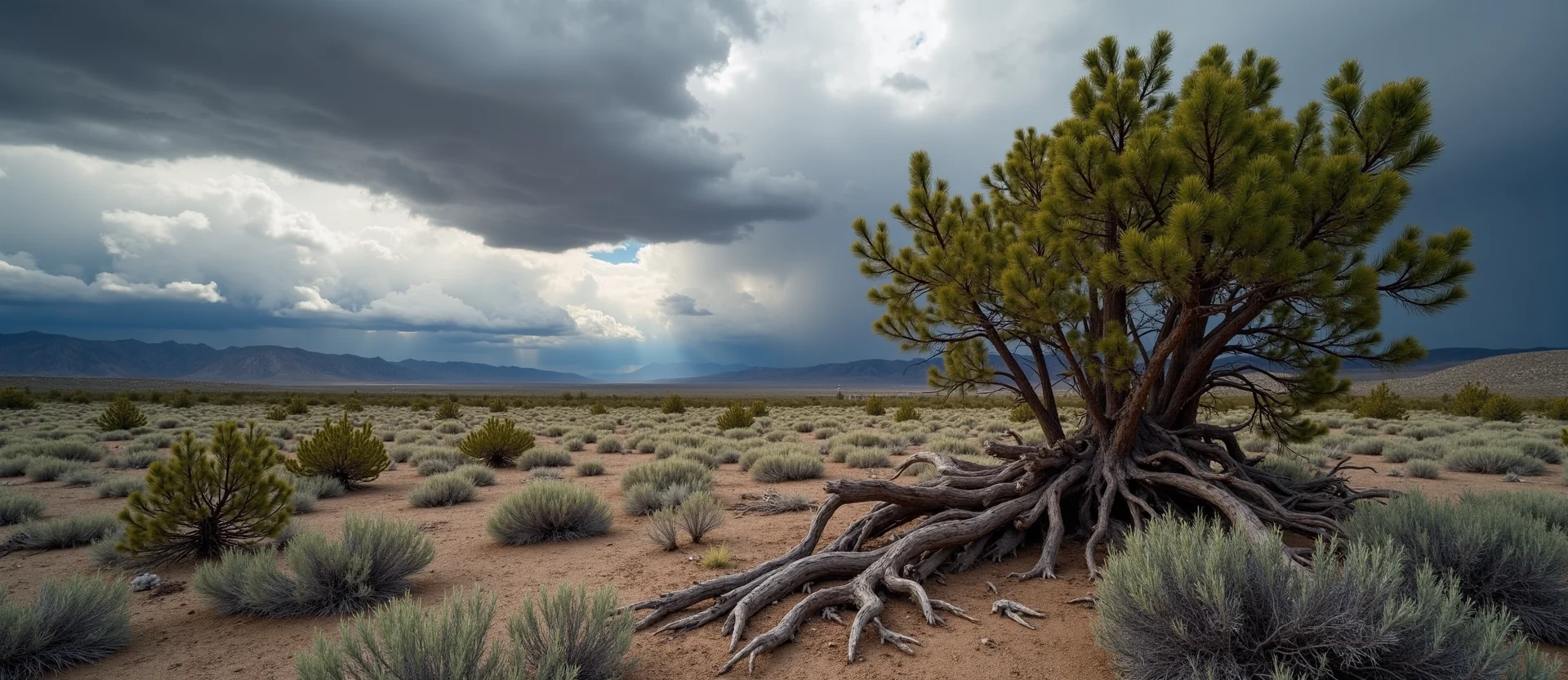 Symbolizing Growth/Resilience: A local Rabbitbrush gnarled juniper roots. - AI Generated