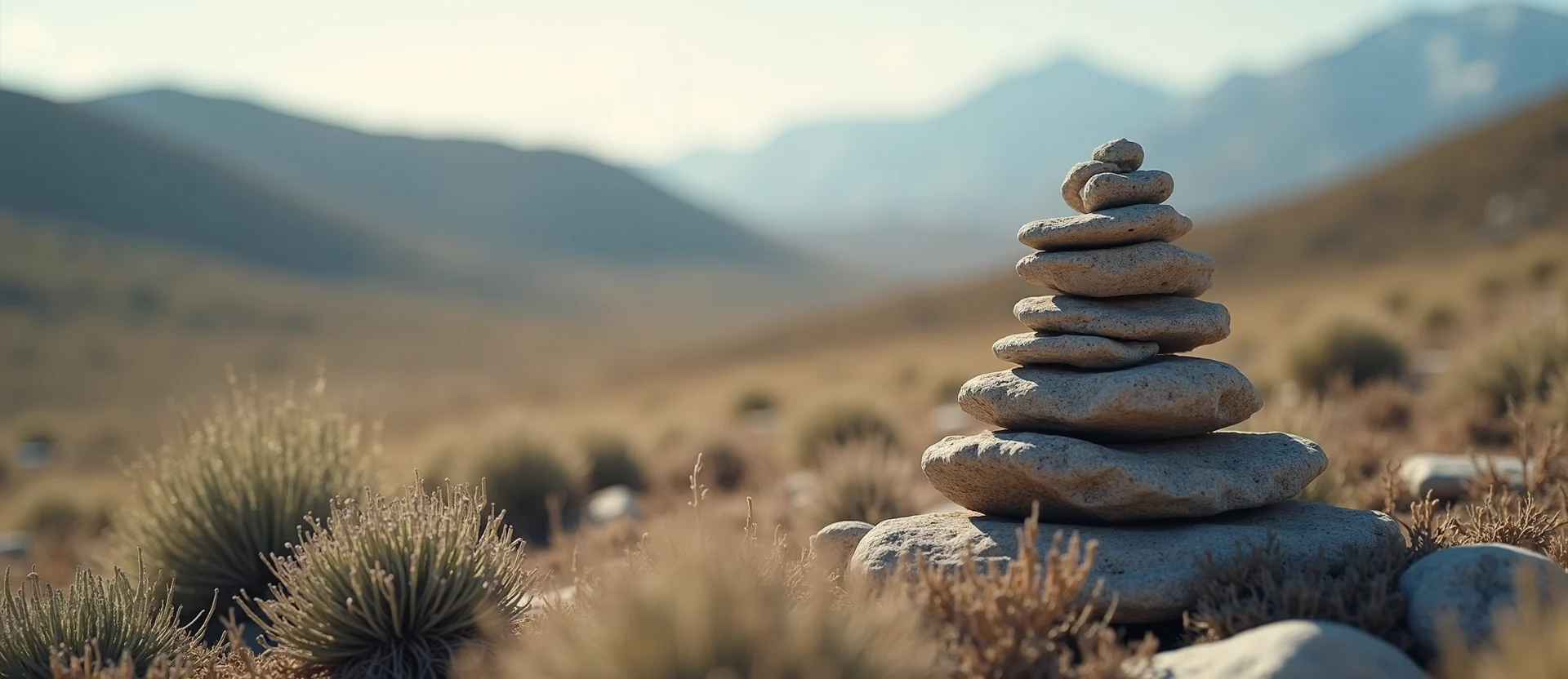 Symbolizing Stability/Peak: A local Bitterbrush ancient rock cairn. - AI Generated