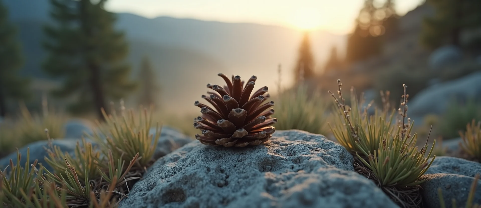 Symbolizing Seed/New Beginning: A local Bitterbrush opening pine cone. - AI Generated