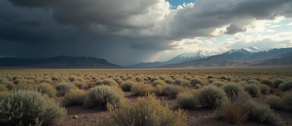 Symbolizing Stability/Peak: A local Rabbitbrush distant Sierra horizon. - AI Generated