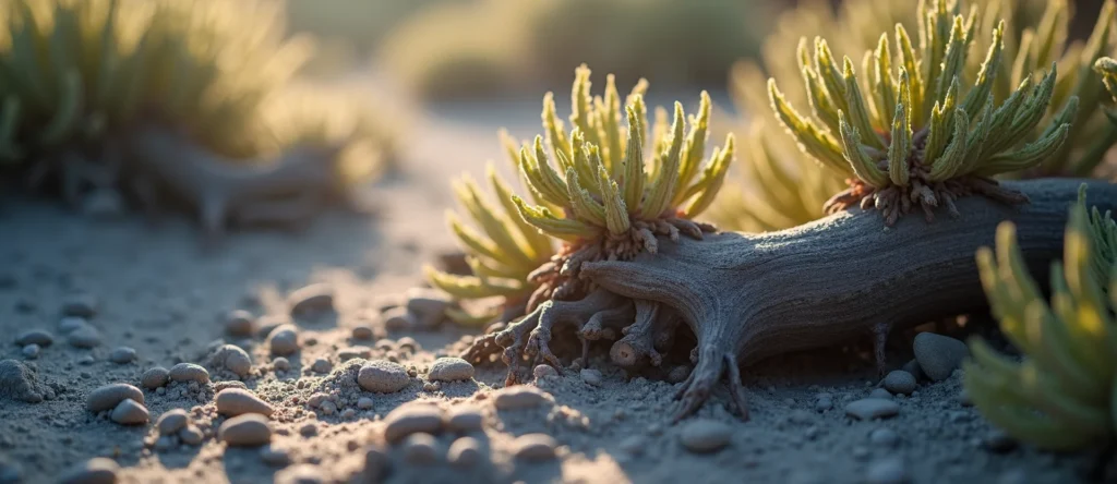 Symbolizing Growth/Resilience: A local Indian Paintbrush gnarled juniper roots. - AI Generated