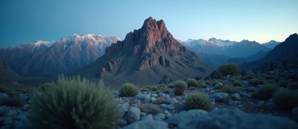 Symbolizing Stability/Peak: A local Desert Peach jagged granite peak. - AI Generated