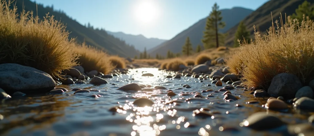 Symbolizing Flow/Cleansing: A local Rabbitbrush clear cold snowmelt stream. - AI Generated