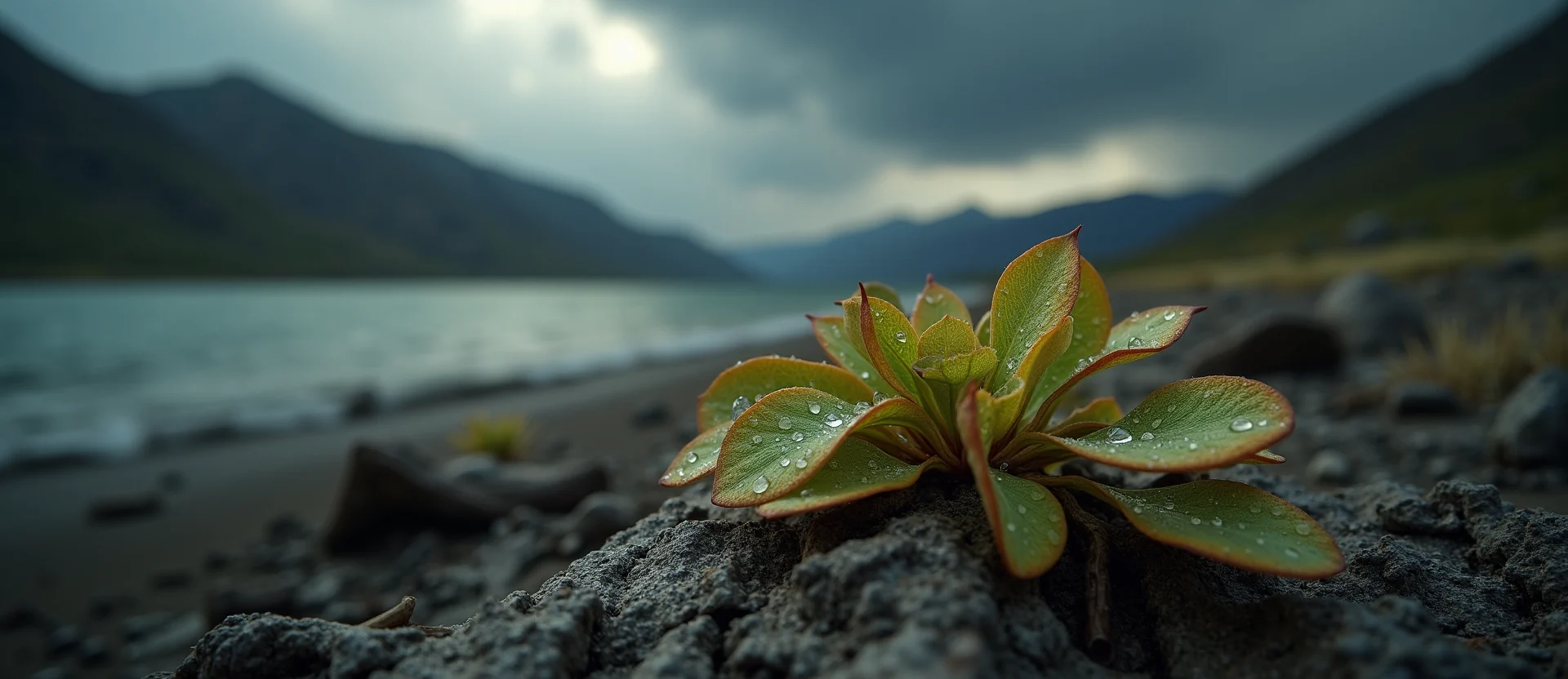 Symbolizing Flow/Cleansing: A local Bitterbrush raindrops on desert leaves. - AI Generated