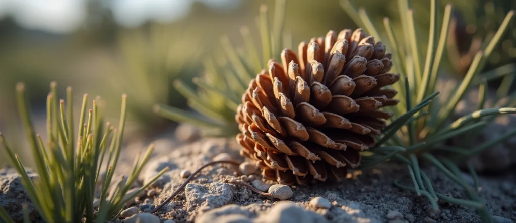 Symbolizing Seed/New Beginning: A local Rabbitbrush opening pine cone. - AI Generated