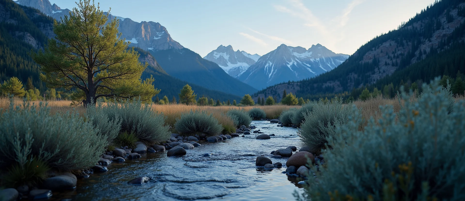 Symbolizing Flow/Cleansing: A local Rabbitbrush babbling mountain creek. - AI Generated