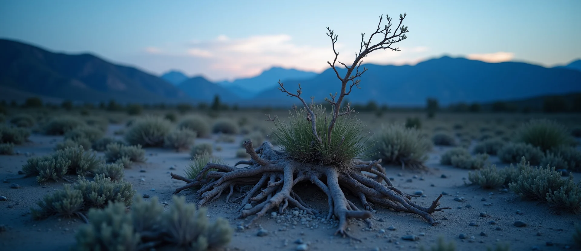 Symbolizing Growth/Resilience: A local Indian Paintbrush gnarled juniper roots. - AI Generated