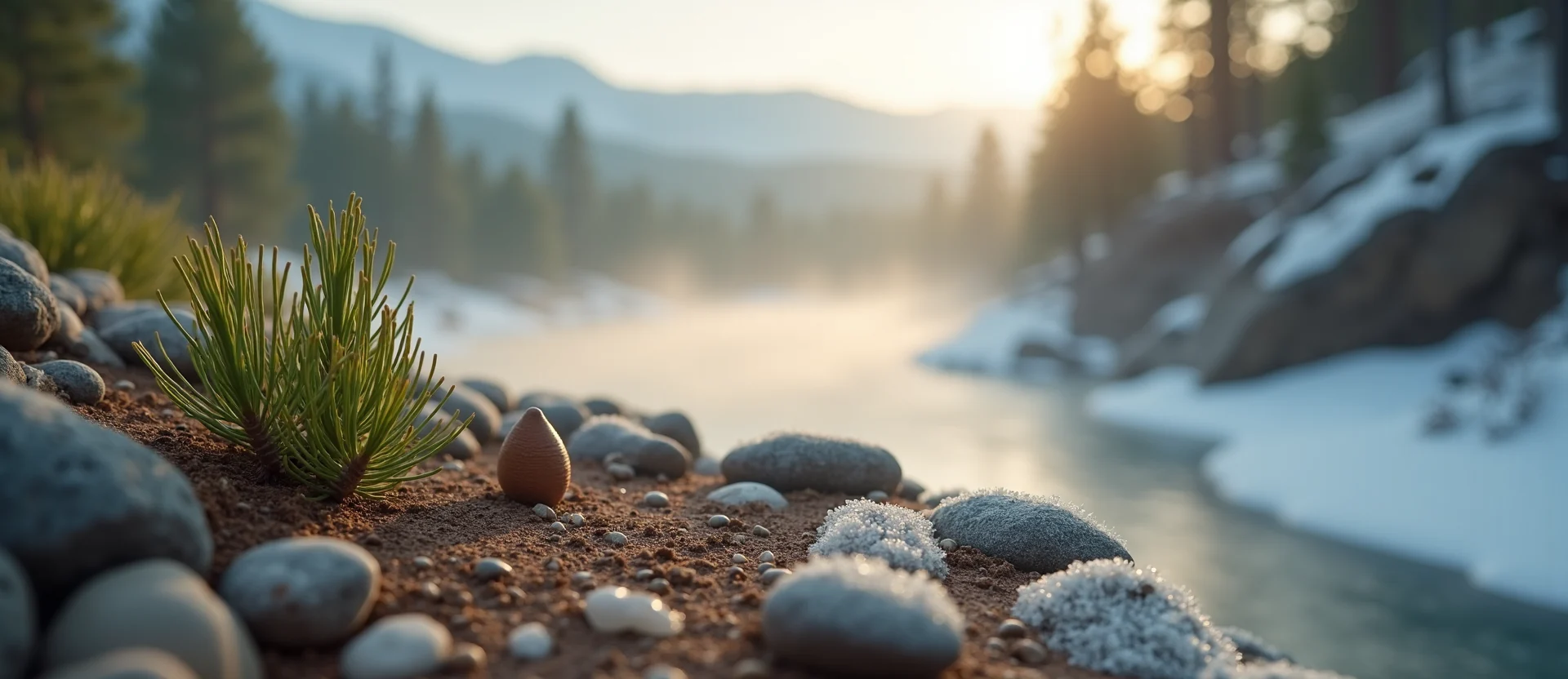 Symbolizing Seed/New Beginning: A local Sierra Juniper single pine seed on dry earth. - AI Generated