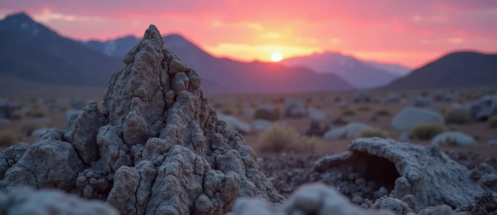 Symbolizing Stability/Peak: A local Desert Peach jagged granite peak. - AI Generated