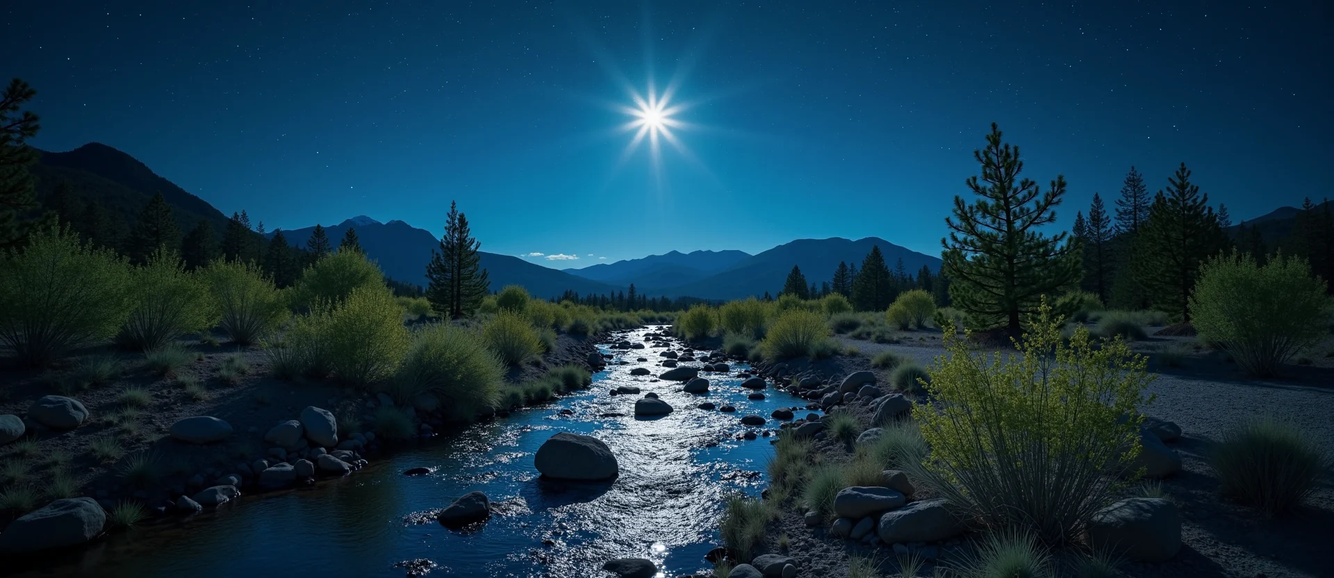 Symbolizing Flow/Cleansing: A local Sierra Juniper babbling mountain creek. - AI Generated