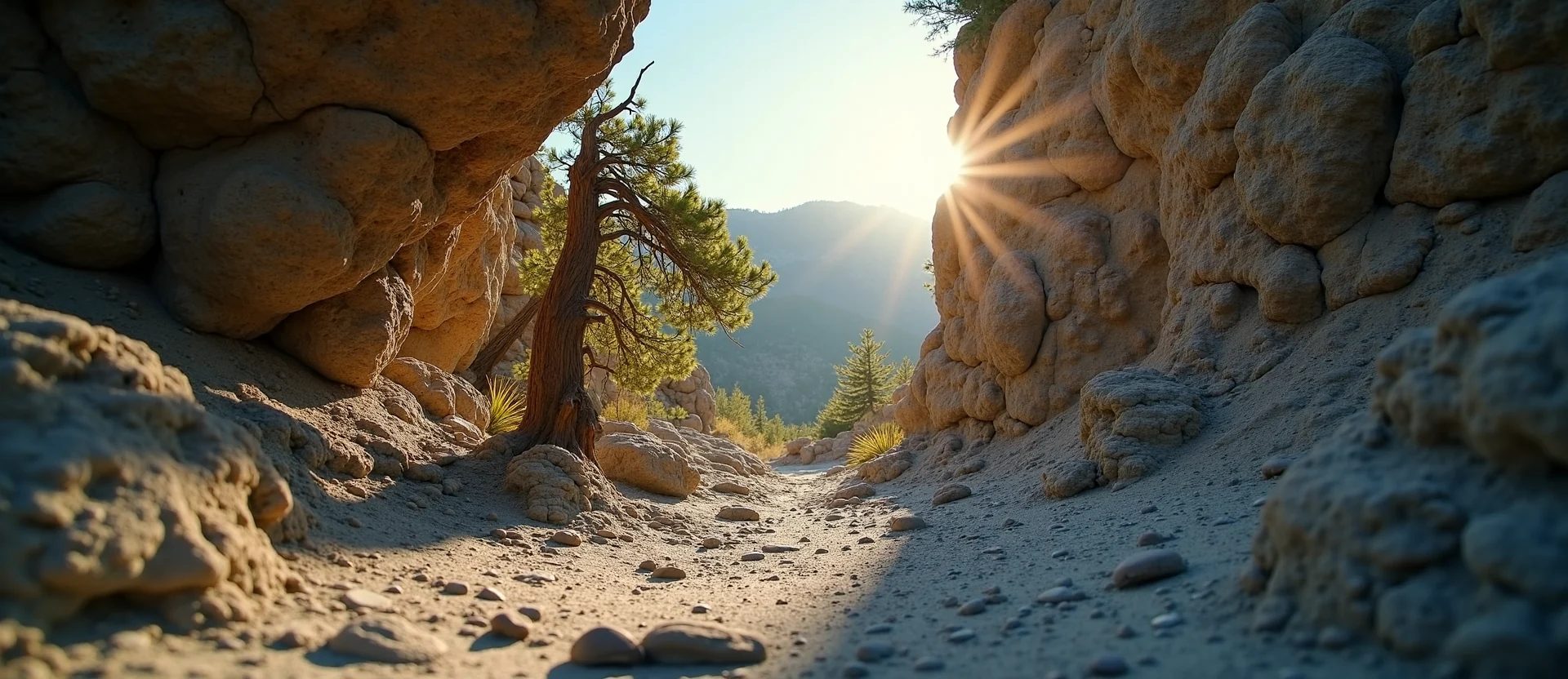 Symbolizing Growth/Resilience: A local Sierra Juniper tree growing out of a rock cleft. - AI Generated