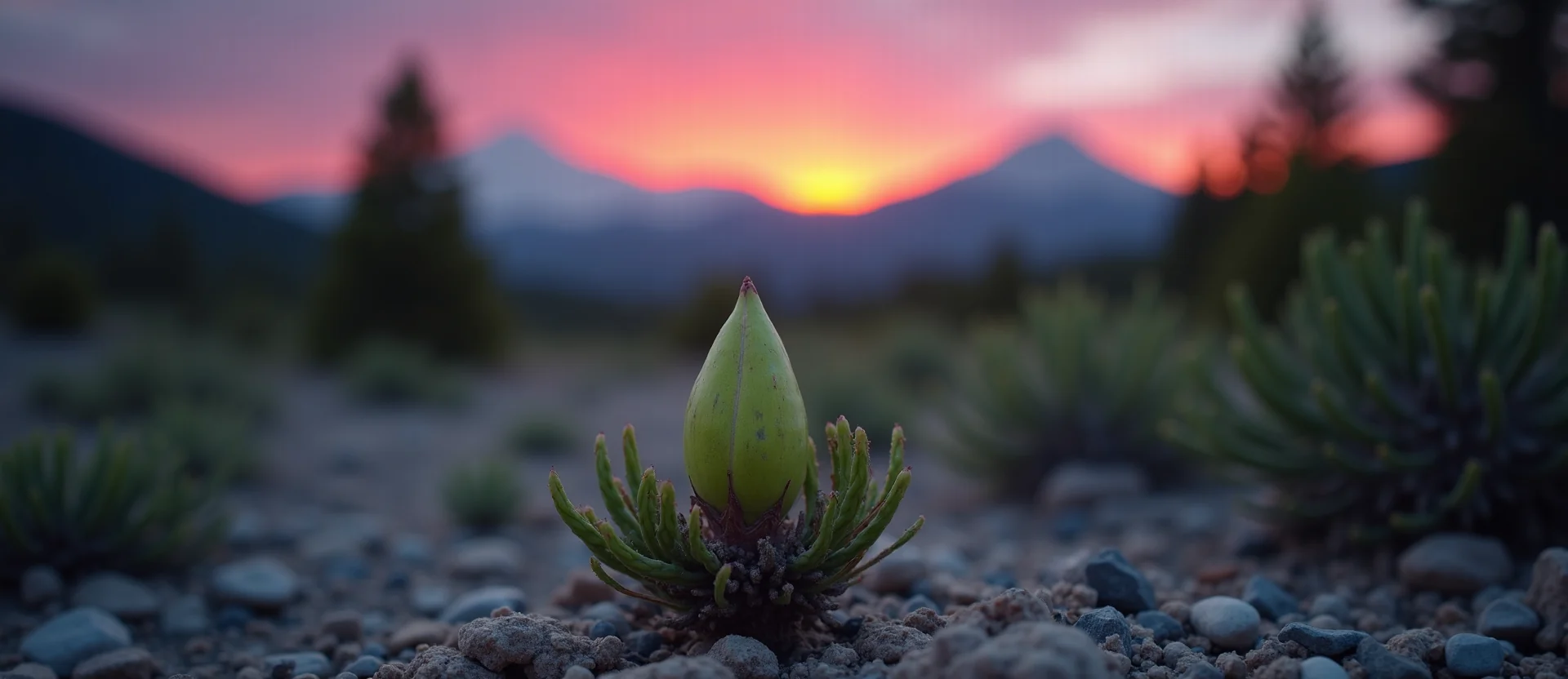 Symbolizing Seed/New Beginning: A local Sierra Juniper new green bud on a branch. - AI Generated