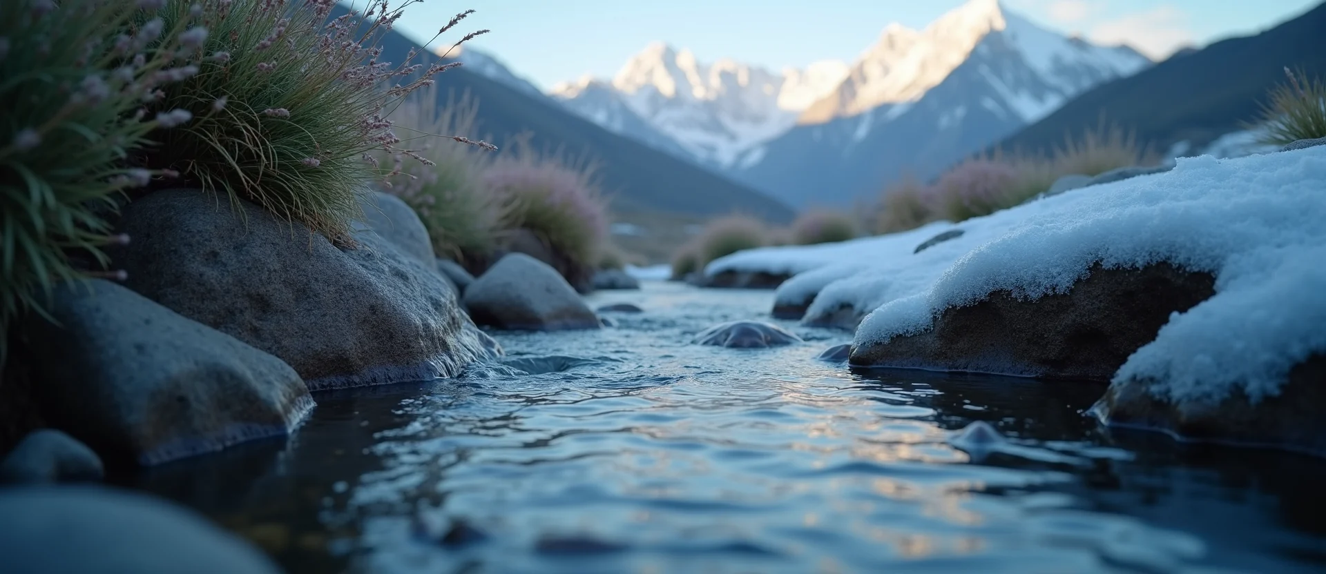 Symbolizing Flow/Cleansing: A local Indian Paintbrush babbling mountain creek. - AI Generated