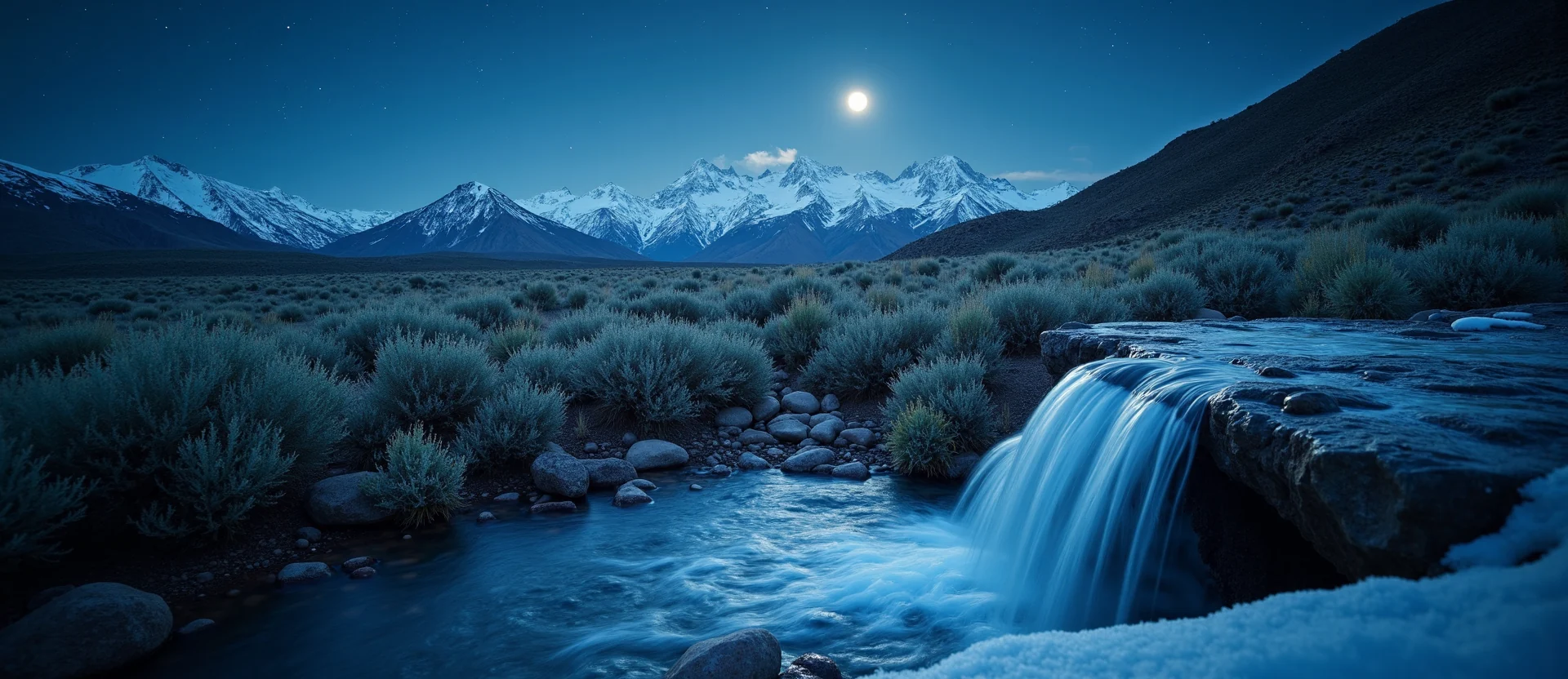 Symbolizing Flow/Cleansing: A local Sagebrush (Artemisia tridentata) hidden small waterfall. - AI Generated