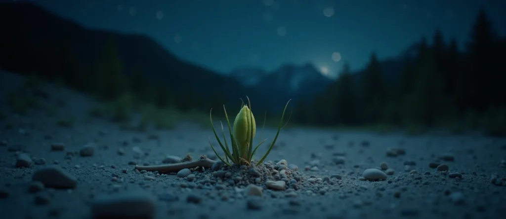 Symbolizing Seed/New Beginning: A local Ponderosa Pine new green bud on a branch. - AI Generated