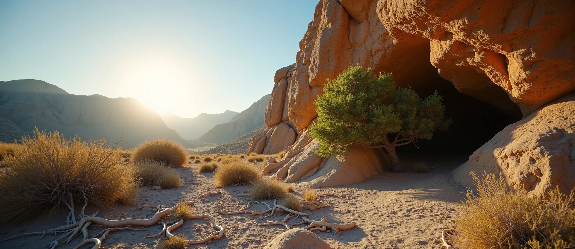 Symbolizing Growth/Resilience: A local Bitterbrush tree growing out of a rock cleft. - AI Generated