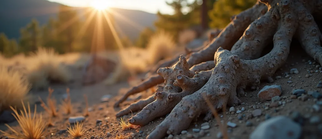 Symbolizing Growth/Resilience: A local Sierra Juniper gnarled juniper roots. - AI Generated