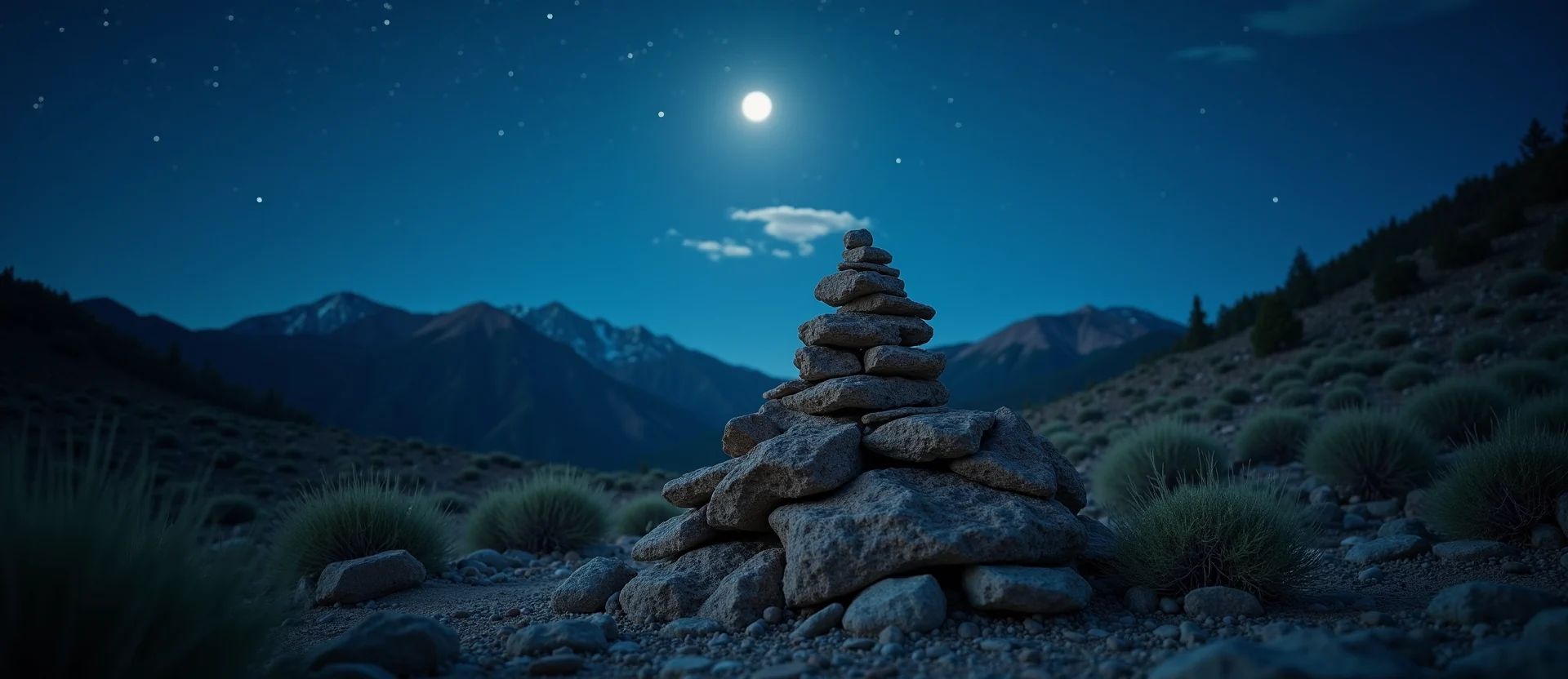Symbolizing Stability/Peak: A local Desert Peach ancient rock cairn. - AI Generated