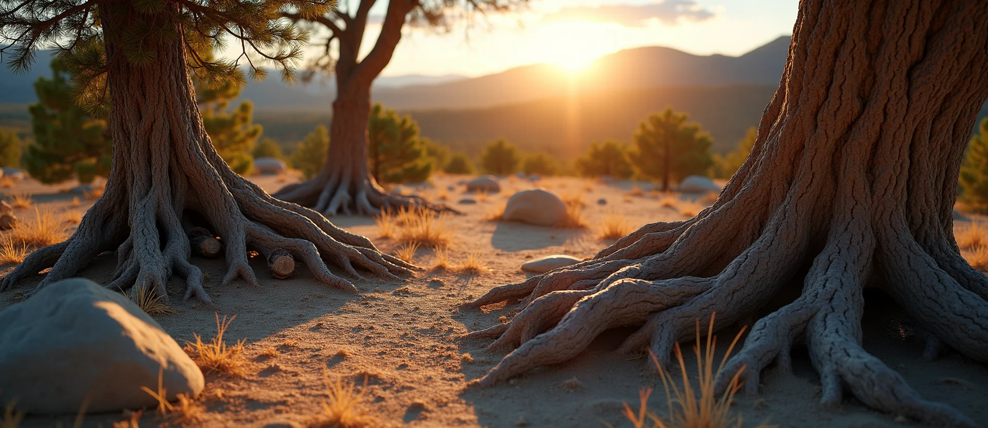 Symbolizing Growth/Resilience: A local Ponderosa Pine gnarled juniper roots. - AI Generated