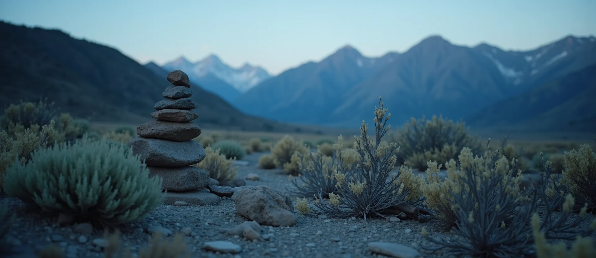 Symbolizing Stability/Peak: A local Sagebrush (Artemisia tridentata) ancient rock cairn. - AI Generated