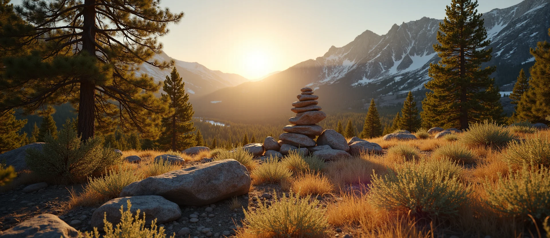 Symbolizing Stability/Peak: A local Ponderosa Pine ancient rock cairn. - AI Generated