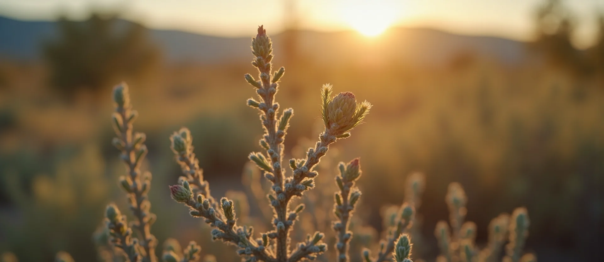 Symbolizing Seed/New Beginning: A local Sagebrush (Artemisia tridentata) new green bud on a branch. - AI Generated