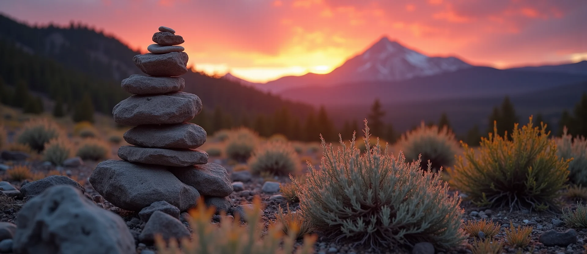 Symbolizing Stability/Peak: A local Sierra Juniper ancient rock cairn. - AI Generated