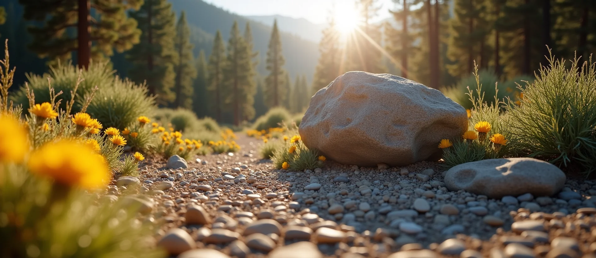 Symbolizing Stability/Peak: A local Indian Paintbrush unshakable boulder. - AI Generated