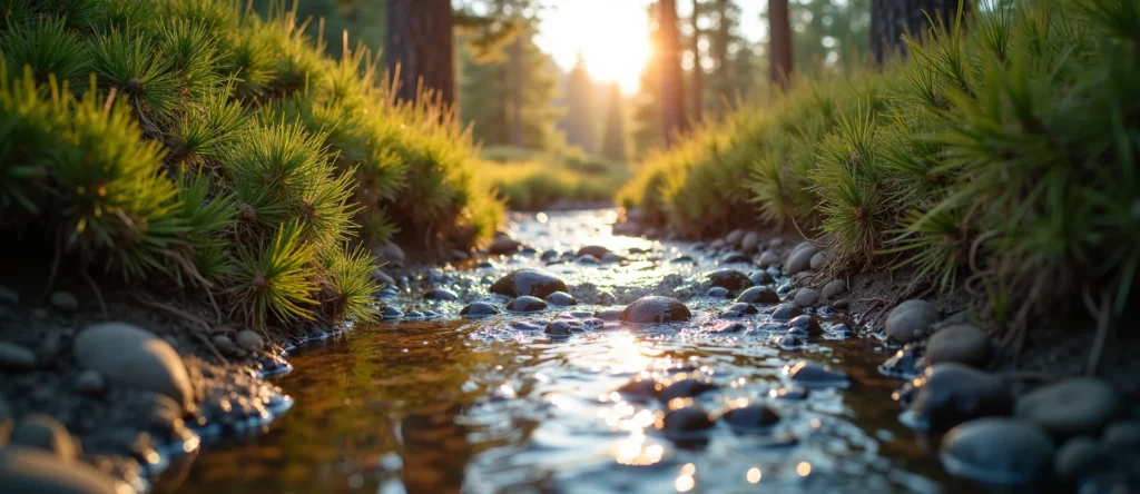 Symbolizing Flow/Cleansing: A local Desert Peach clear cold snowmelt stream. - AI Generated